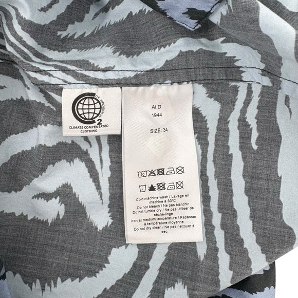 Ganni Zebra Print Cotton Shirt Dress Puff Sleeve Mini Blue Gray Designer EU34 XS - Picture 14 of 16